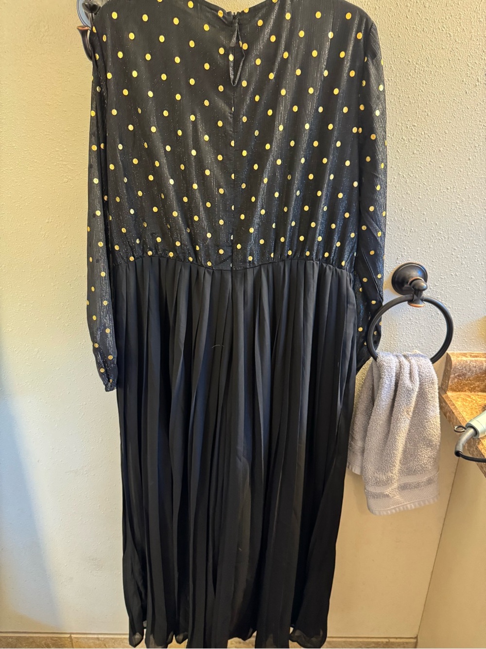 BloomChic Black Midi Dress with Gold Polka Dot Sheer Bodice - Picture 5 of 6